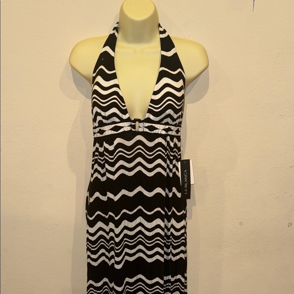 NWT La Blanca bikini swimsuit cover up maxi dress halter size M